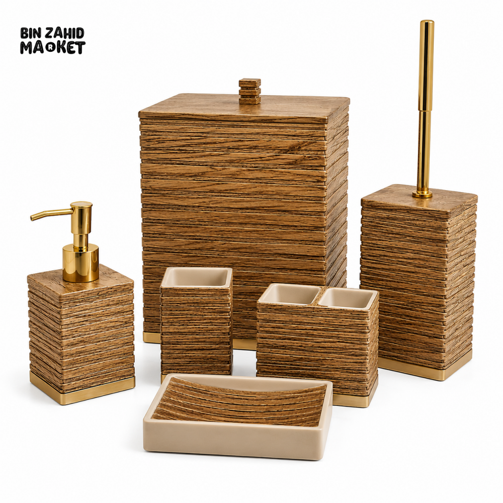 MODERN TEXTURED CERAMIC BATHROOM ACCESSORIES SET – 6 PIECES