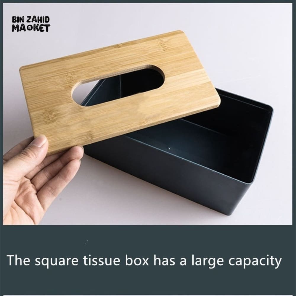 MODERN TISSUE HOLDER – DURABLE CONTAINER WITH BAMBOO LID DESKTOP PAPER BOX FOR HOME OFFICE HOTEL