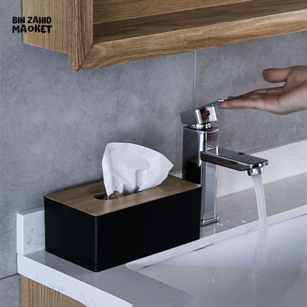 MODERN TISSUE HOLDER – DURABLE CONTAINER WITH BAMBOO LID DESKTOP PAPER BOX FOR HOME OFFICE HOTEL