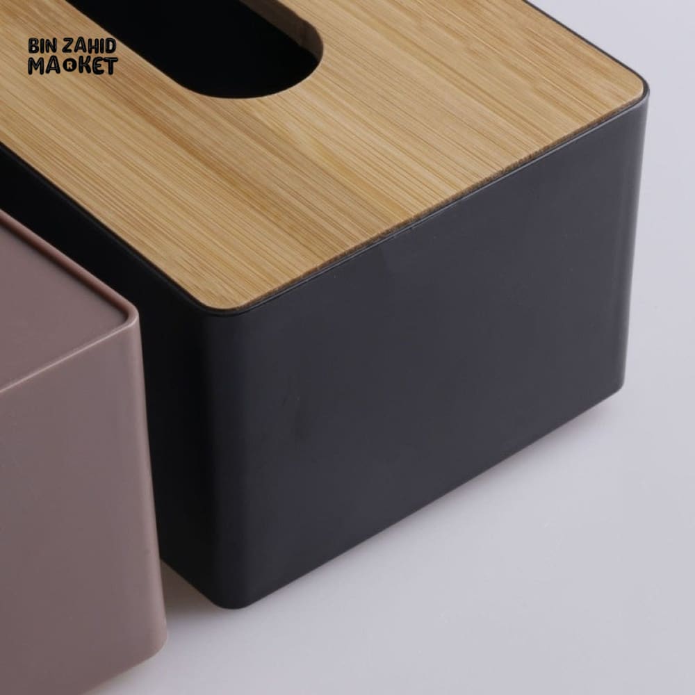MODERN TISSUE HOLDER – DURABLE CONTAINER WITH BAMBOO LID DESKTOP PAPER BOX FOR HOME OFFICE HOTEL
