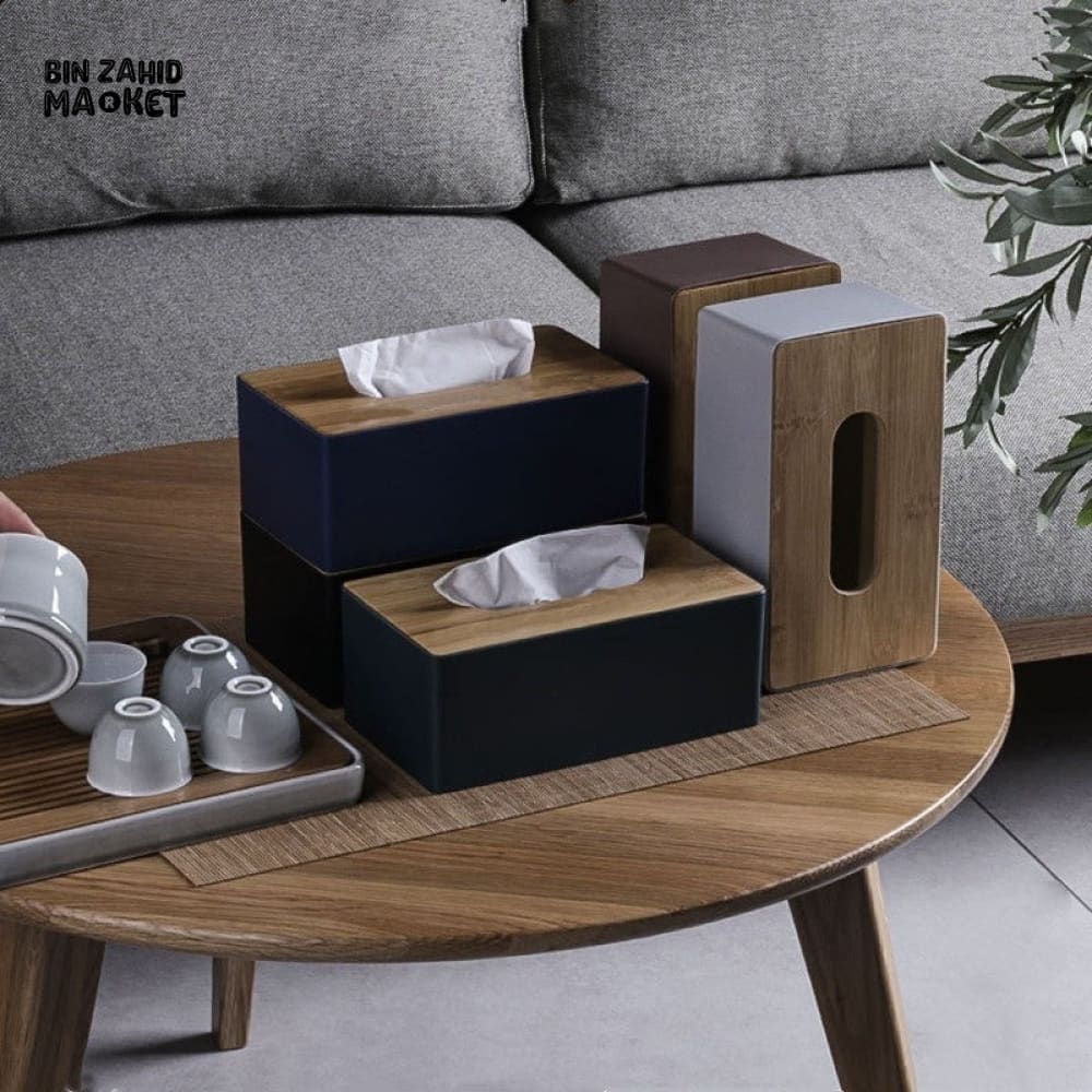 MODERN TISSUE HOLDER – DURABLE CONTAINER WITH BAMBOO LID DESKTOP PAPER BOX FOR HOME OFFICE HOTEL