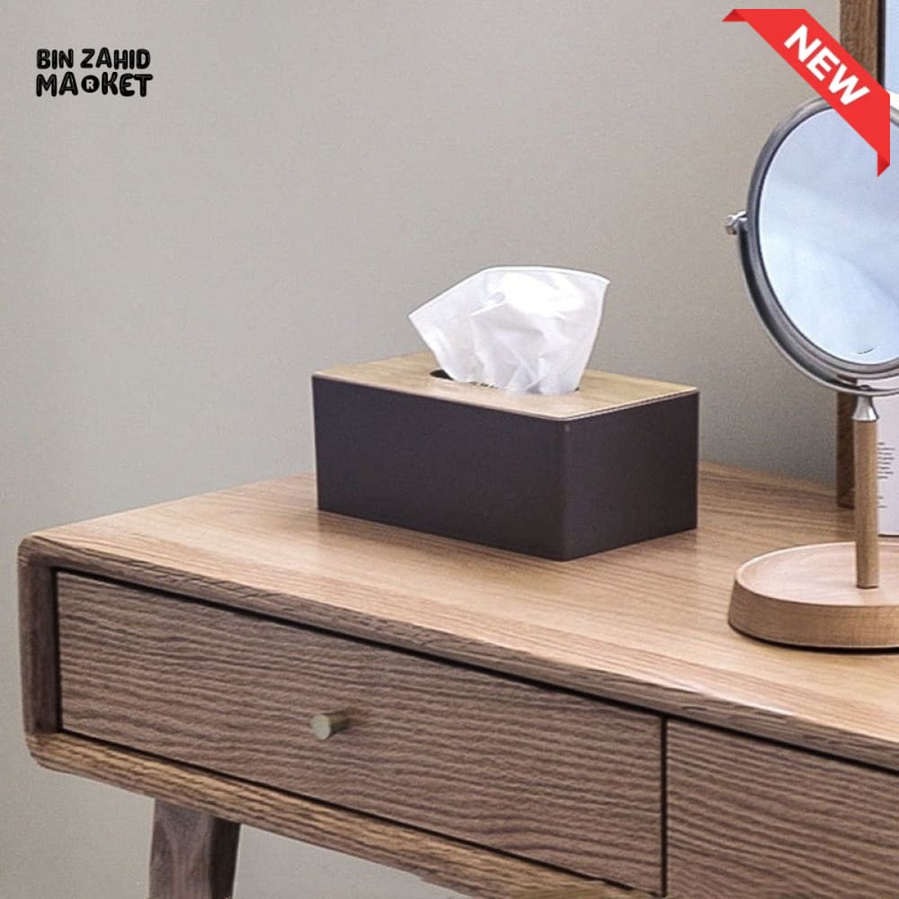 MODERN TISSUE HOLDER – DURABLE CONTAINER WITH BAMBOO LID DESKTOP PAPER BOX FOR HOME OFFICE HOTEL