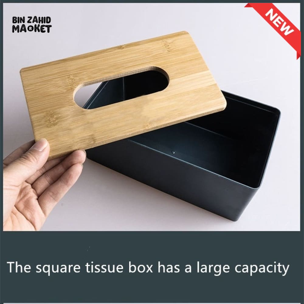 MODERN TISSUE HOLDER – DURABLE CONTAINER WITH BAMBOO LID DESKTOP PAPER BOX FOR HOME OFFICE HOTEL