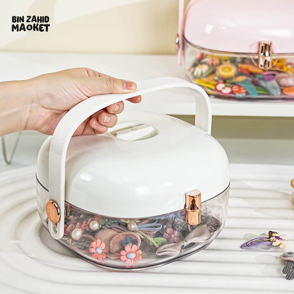 MODERN TRANSPARENT HAIR ACCESSORY & JEWELRY STORAGE BOX WITH HANDLE