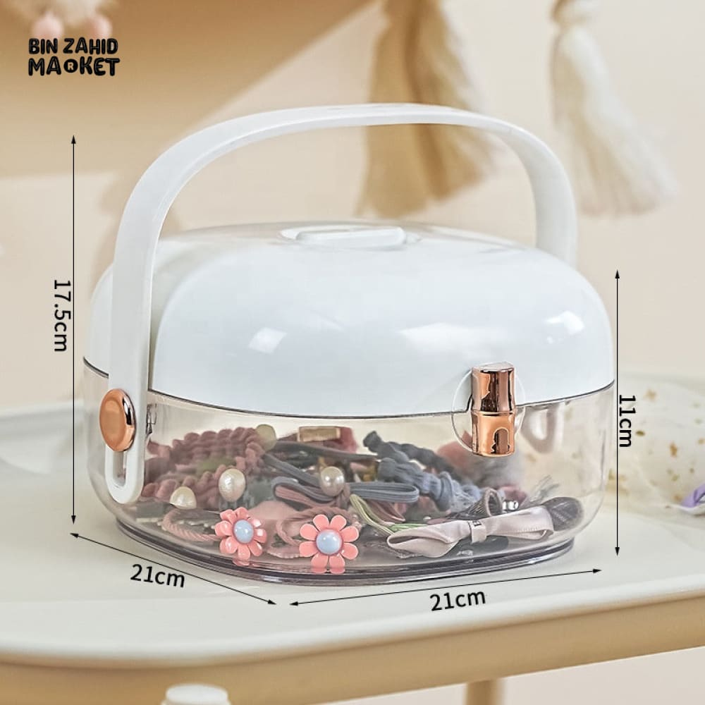 MODERN TRANSPARENT HAIR ACCESSORY & JEWELRY STORAGE BOX WITH HANDLE