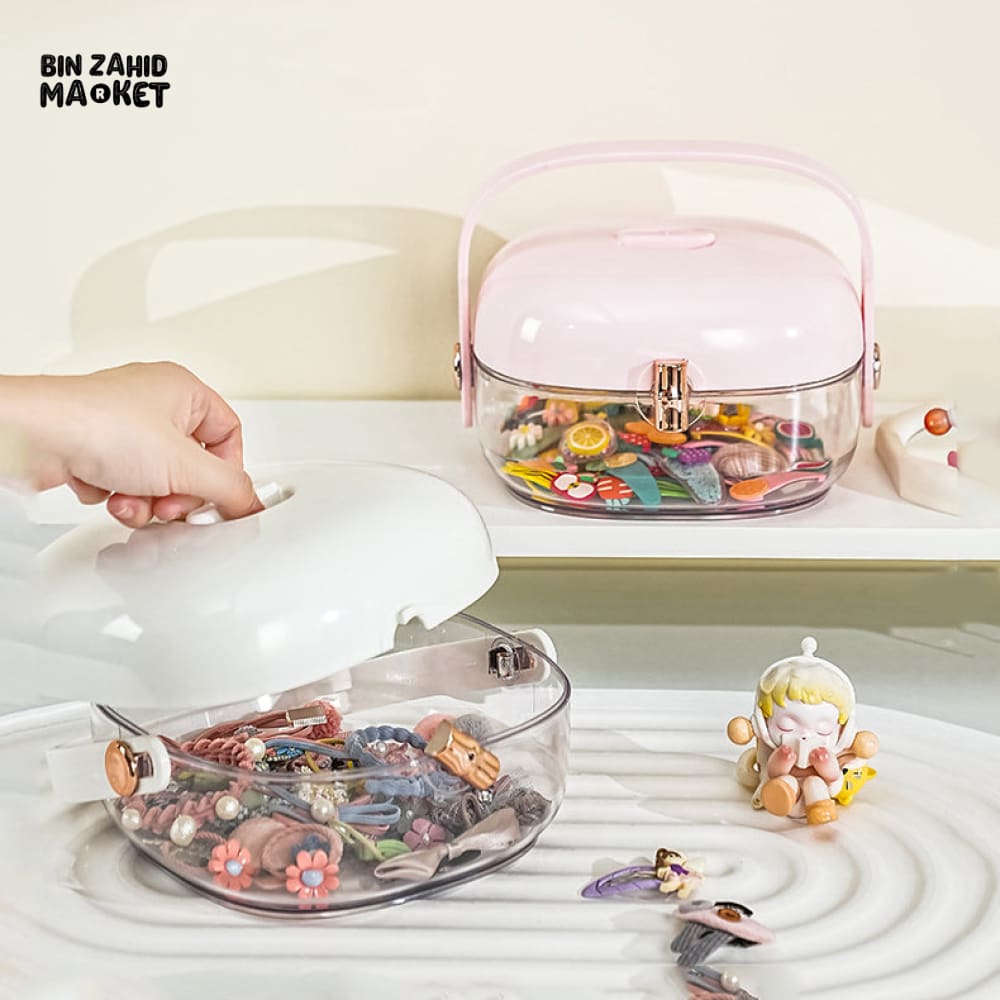 MODERN TRANSPARENT HAIR ACCESSORY & JEWELRY STORAGE BOX WITH HANDLE