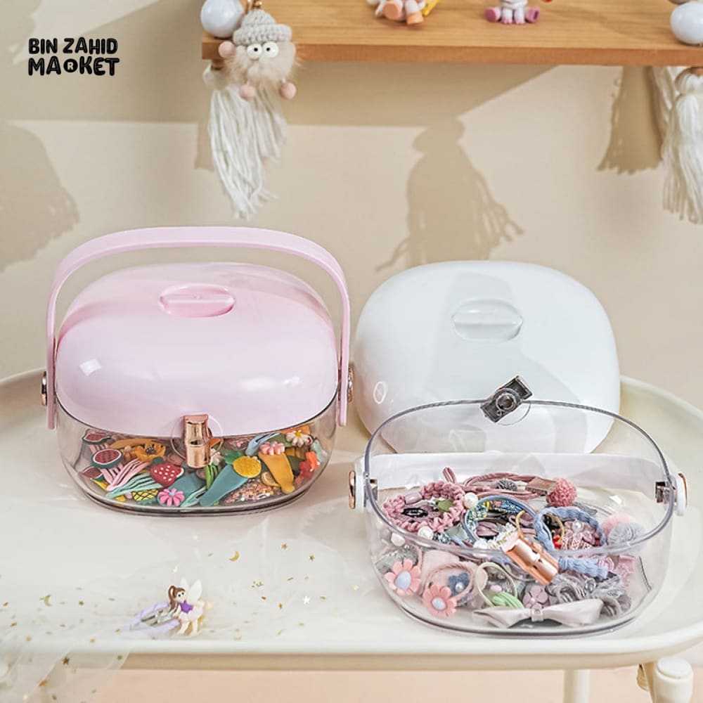 MODERN TRANSPARENT HAIR ACCESSORY & JEWELRY STORAGE BOX WITH HANDLE