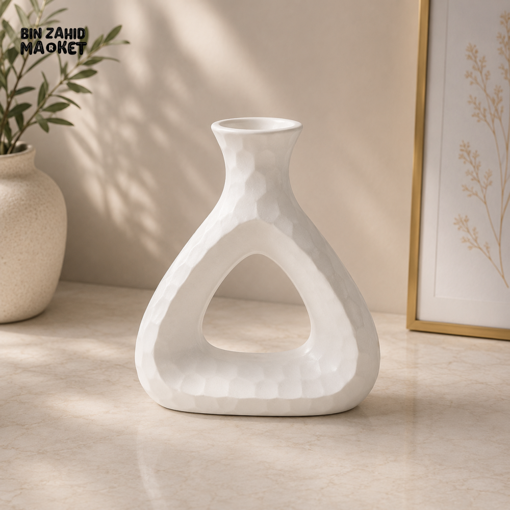 MODERN TRIANGULAR HOLLOW CERAMIC DECORATIVE VASE