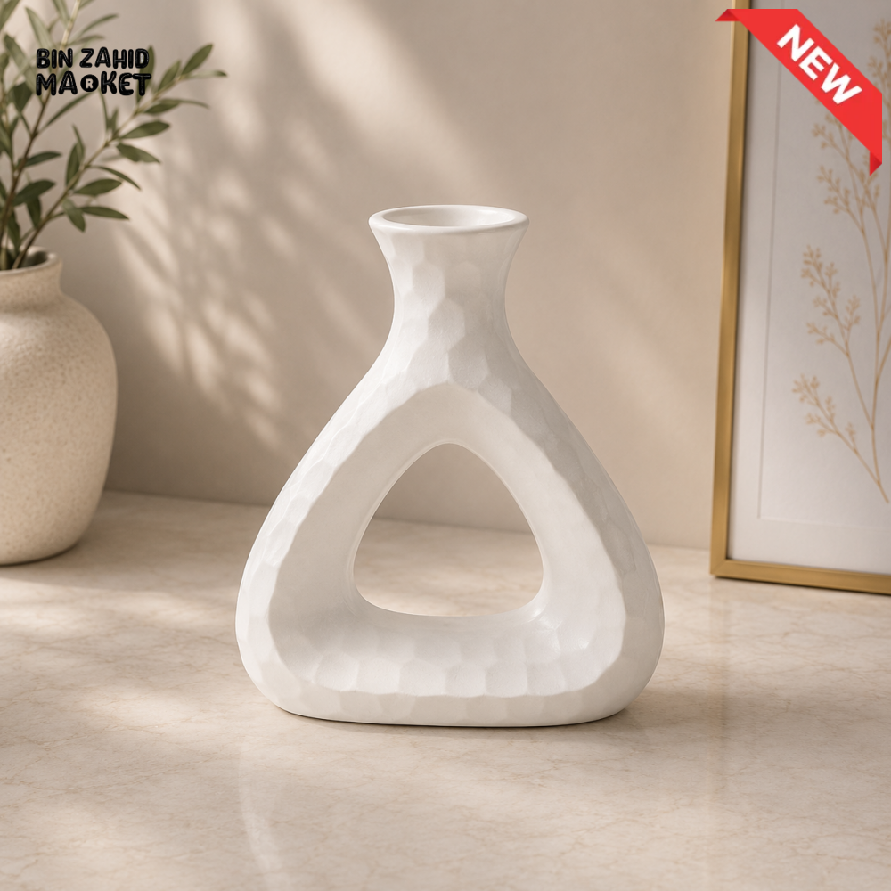 MODERN TRIANGULAR HOLLOW CERAMIC DECORATIVE VASE