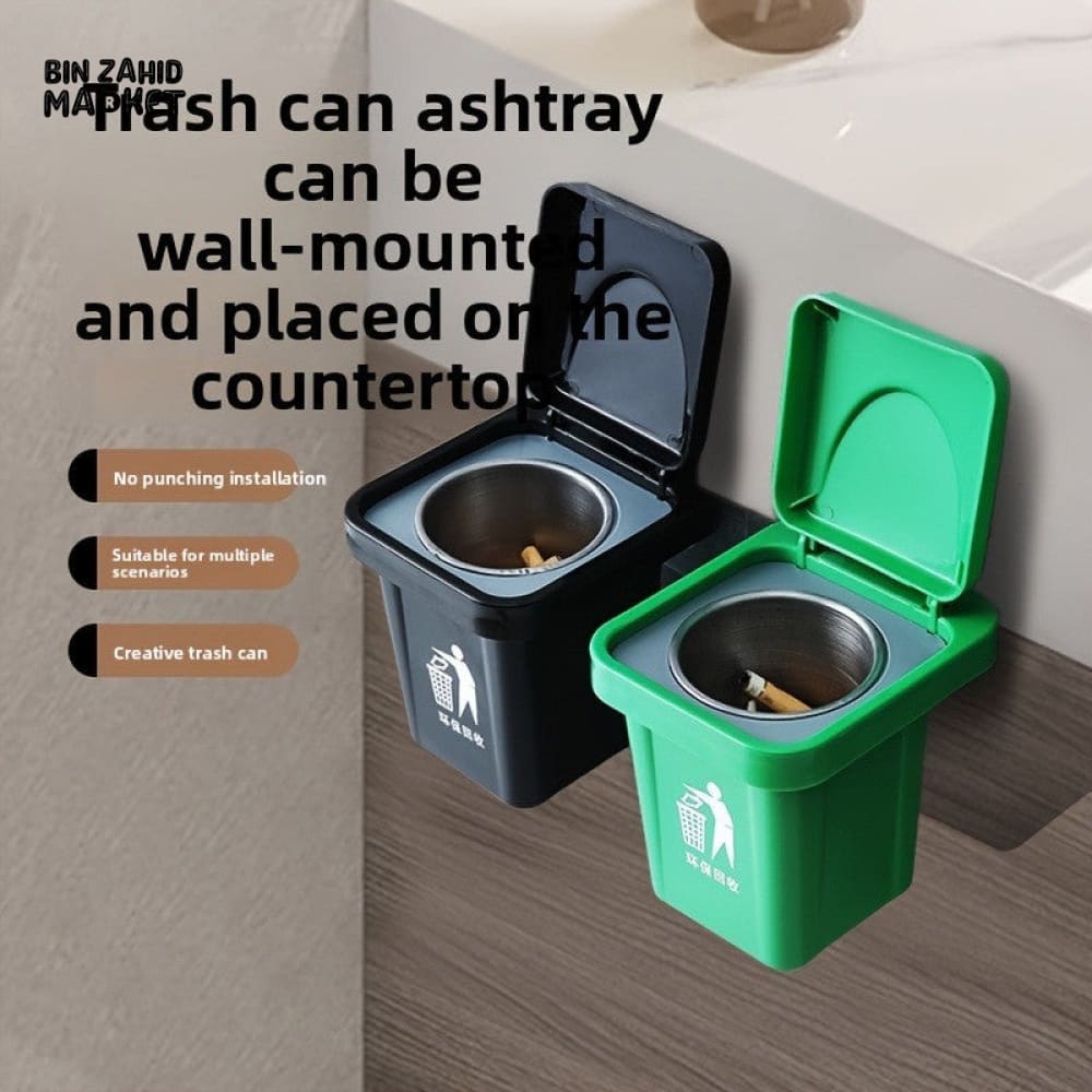 MODERN WALL-MOUNT ASHTRAY – STAINLESS STEEL LIDDED ASH CUP FOR BATHROOM & HOME DECOR