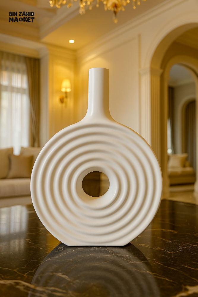 MODERN WHITE CERAMIC VASE – LUXURY TABLE DECOR ACCENT - WHITE