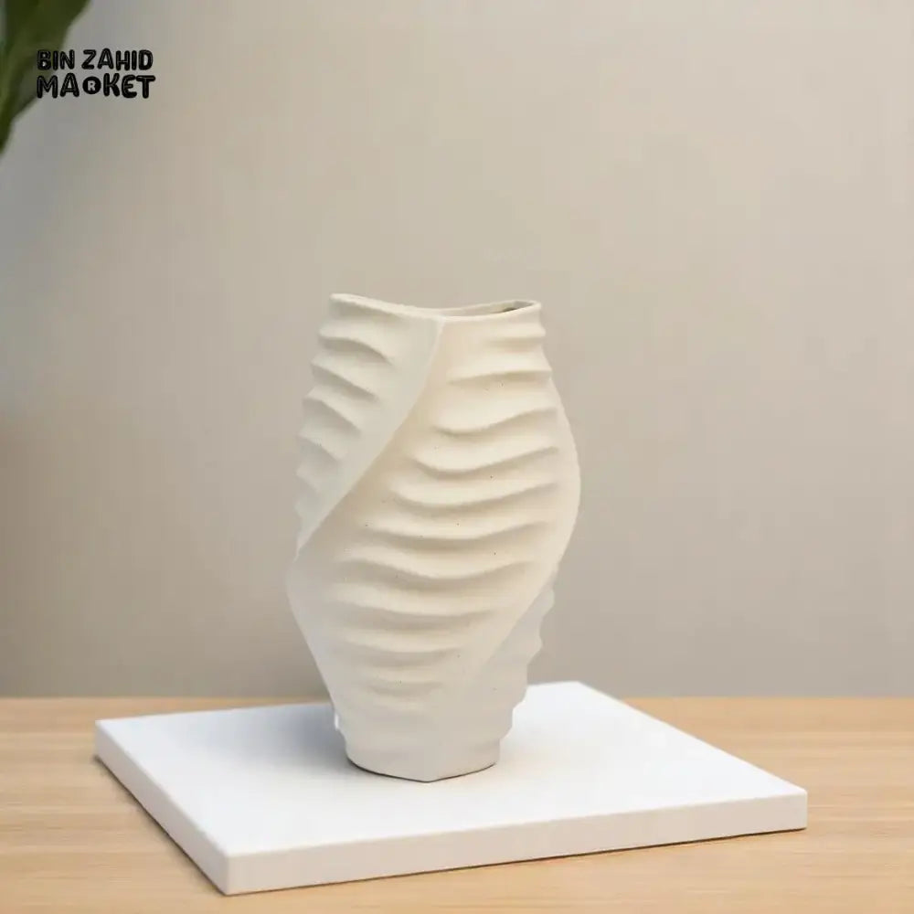 MODERN WHITE CERAMIC VASE SET – SCULPTED TEXTURE HOME DECOR LARGE