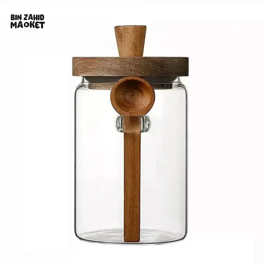 MOISTURE-RESISTANT GLASS CANISTER – WOODEN LID & SPOON FOR KITCHEN STORAGE 1000ml