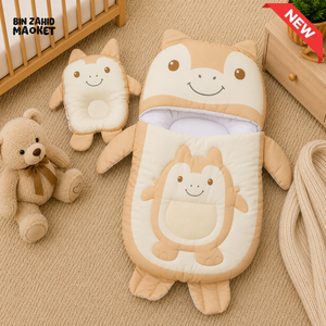 MONSTER DESIGN COTTON POLYESTER BABY SLEEPING BAG WITH MATCHING PILLOW - BEIGE