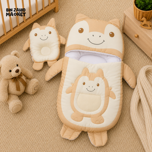 MONSTER DESIGN COTTON POLYESTER BABY SLEEPING BAG WITH MATCHING PILLOW - BEIGE