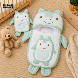 MONSTER DESIGN COTTON POLYESTER BABY SLEEPING BAG WITH MATCHING PILLOW - GREEN