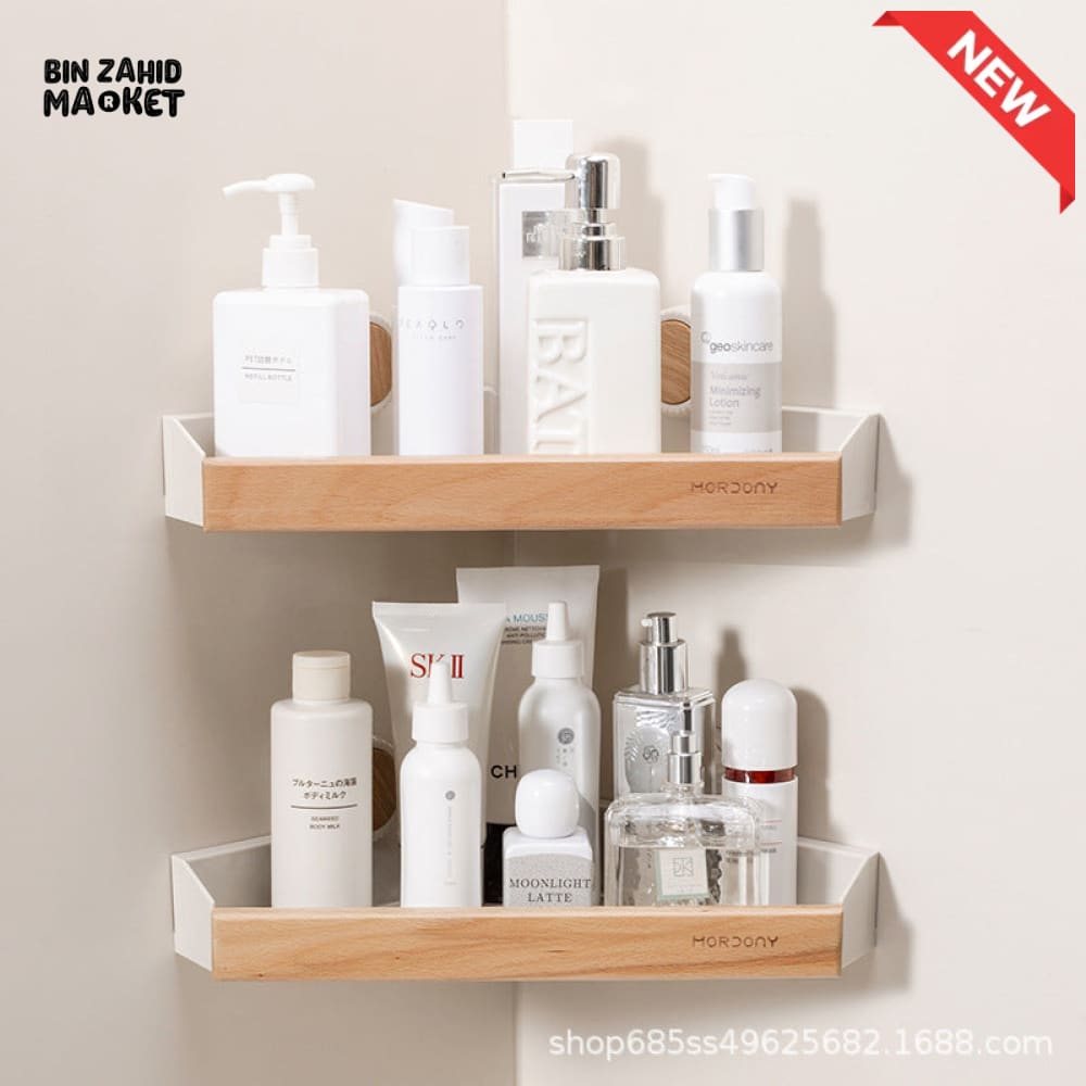 MORDONY NO-DRILL CORNER BATHROOM STORAGE SHELF