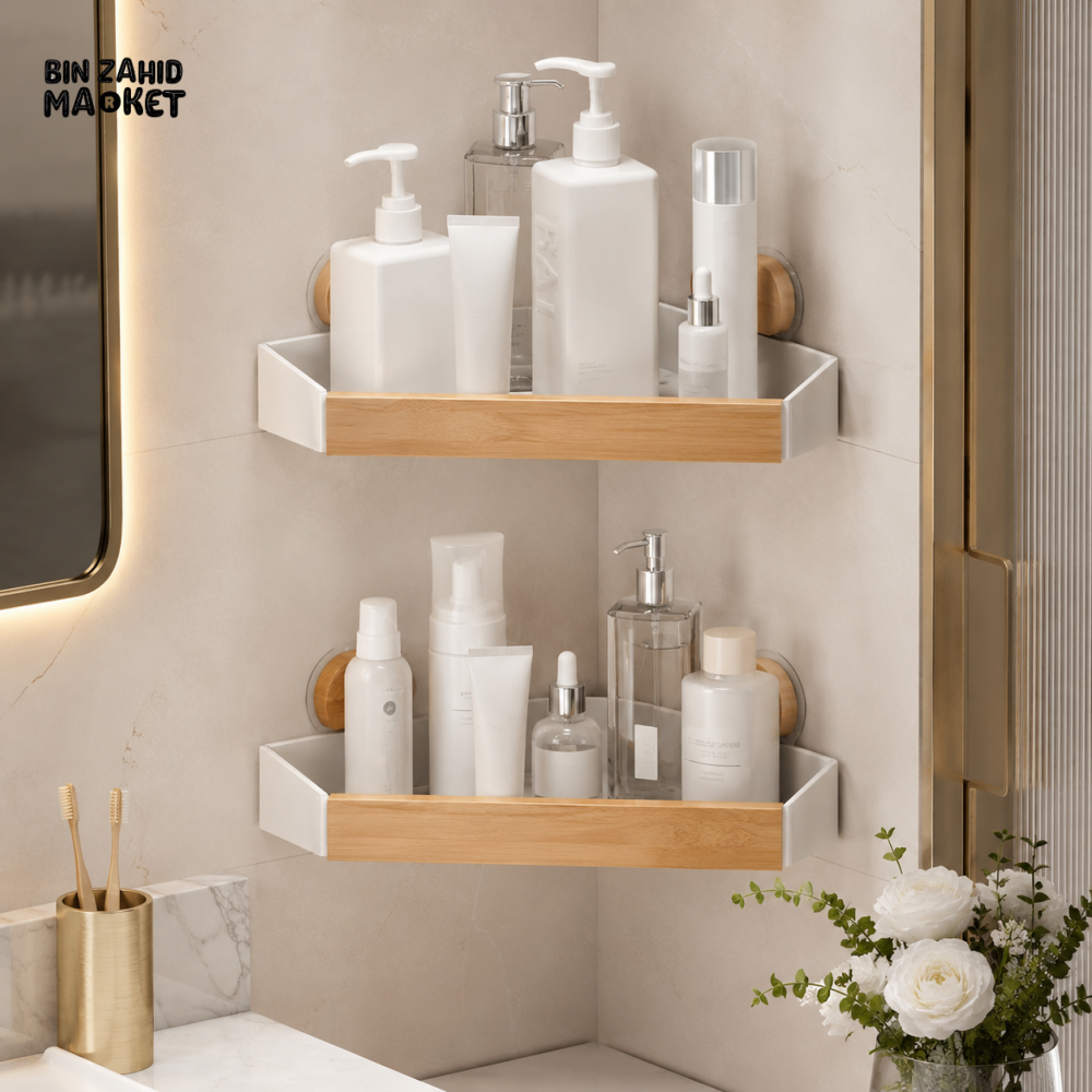 MORDONY NO-DRILL CORNER BATHROOM STORAGE SHELF
