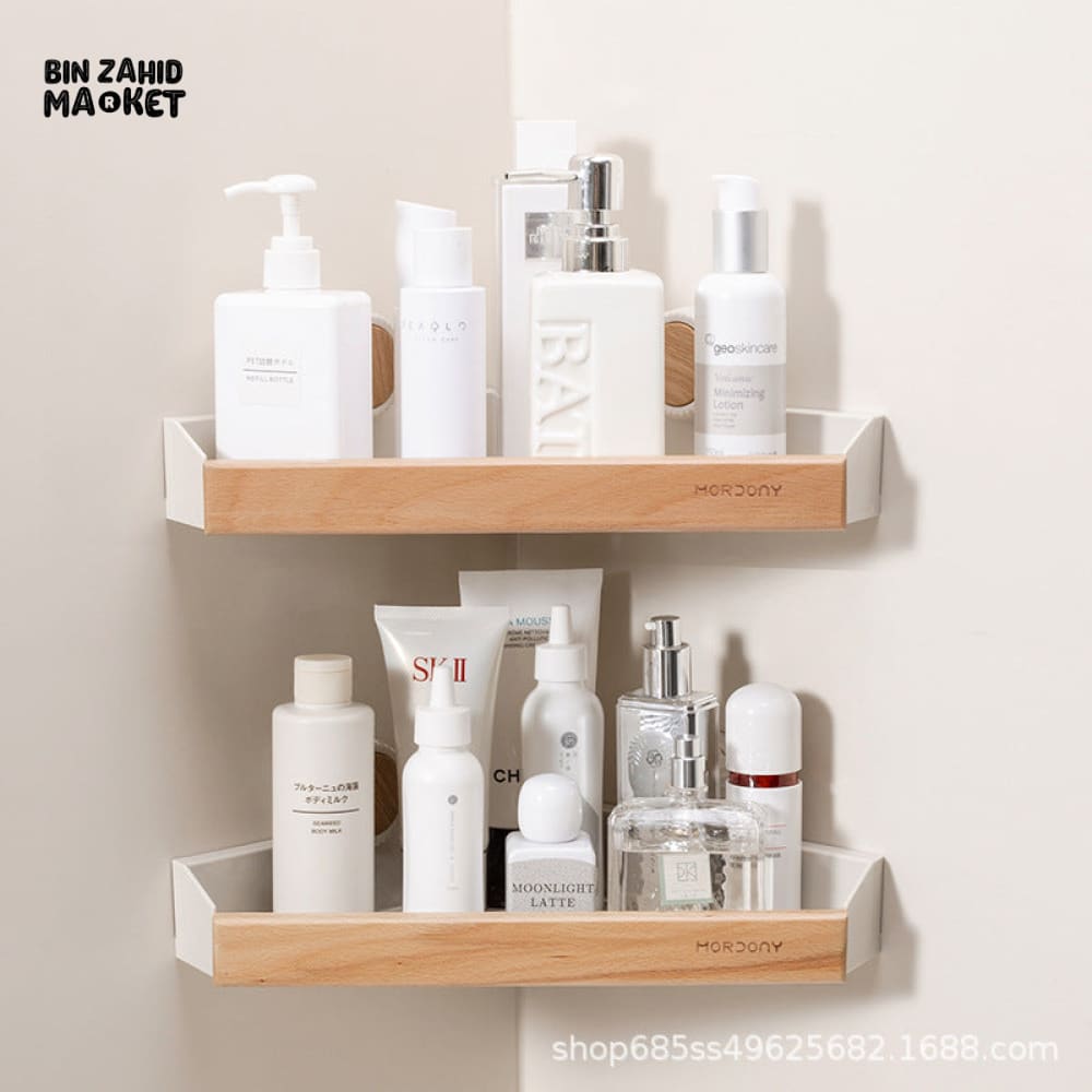 MORDONY NO-DRILL CORNER BATHROOM STORAGE SHELF