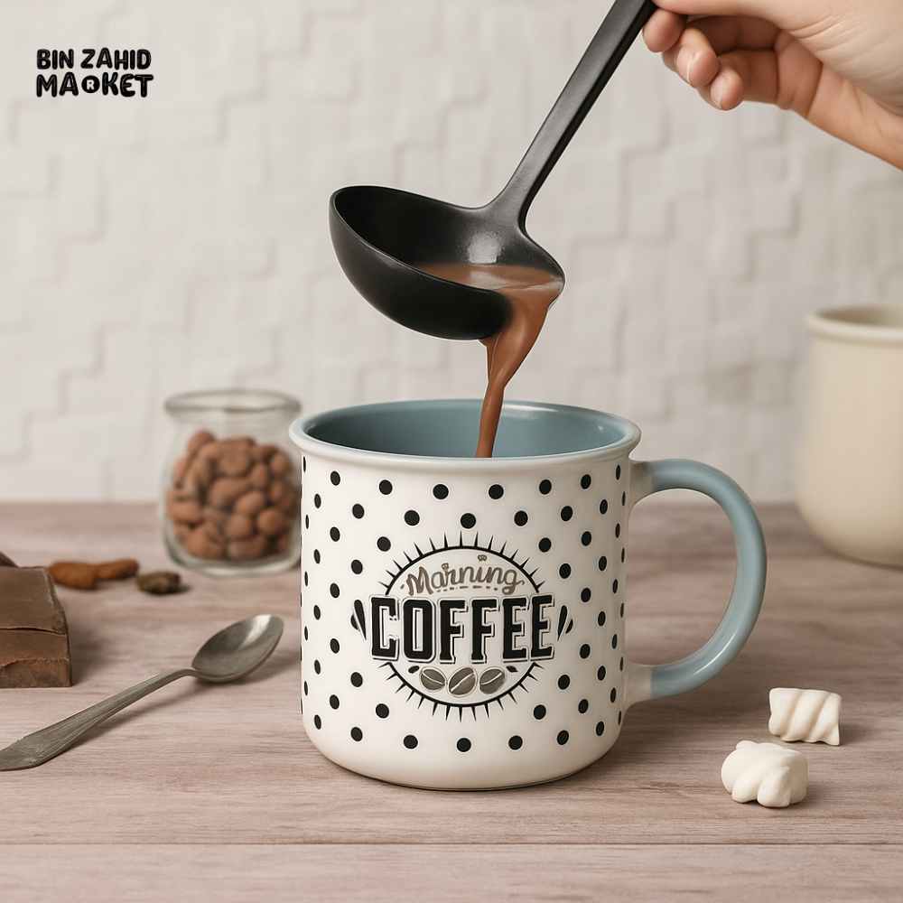 MORNING COFFEE POLKA DOT CERAMIC MUG – STYLISH VINTAGE DESIGN WITH COMFORTABLE HANDLE