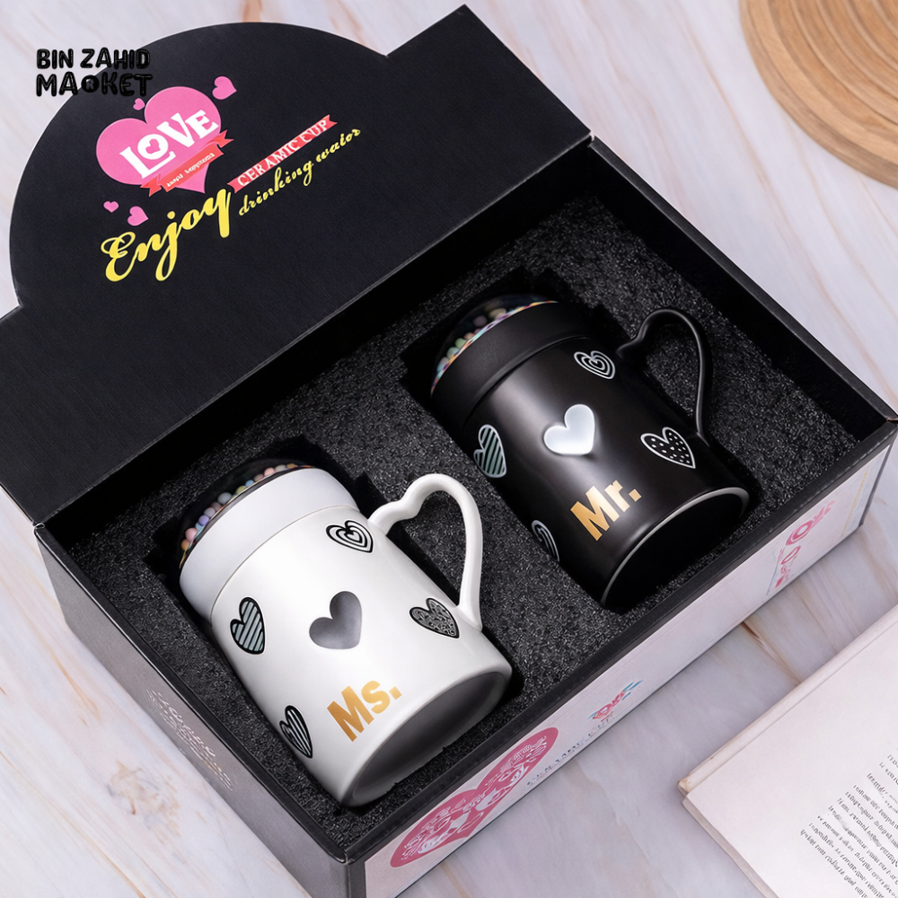 MR & MS CERAMIC MUG GIFT SET WITH LIDS
