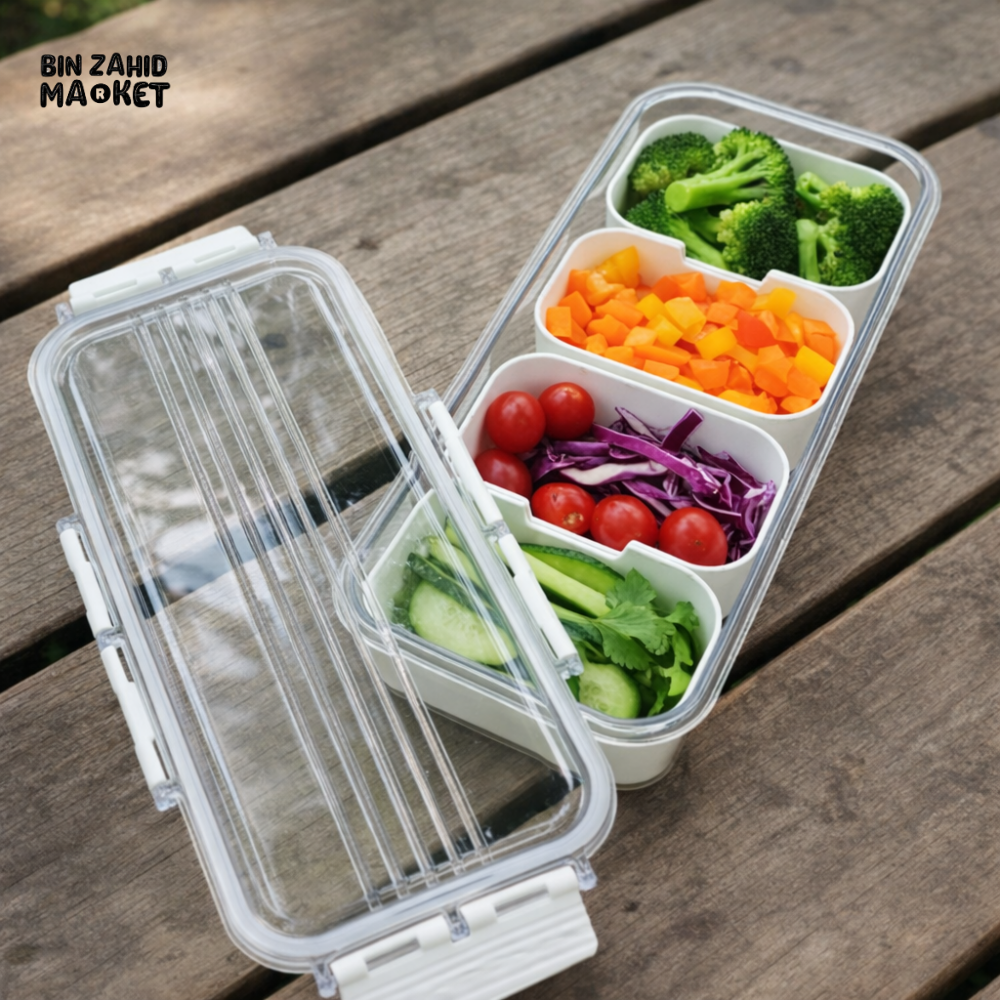 MULTI-COMPARTMENT AIRTIGHT FOOD STORAGE CONTAINER 4 GRID WITH LOCKING LID