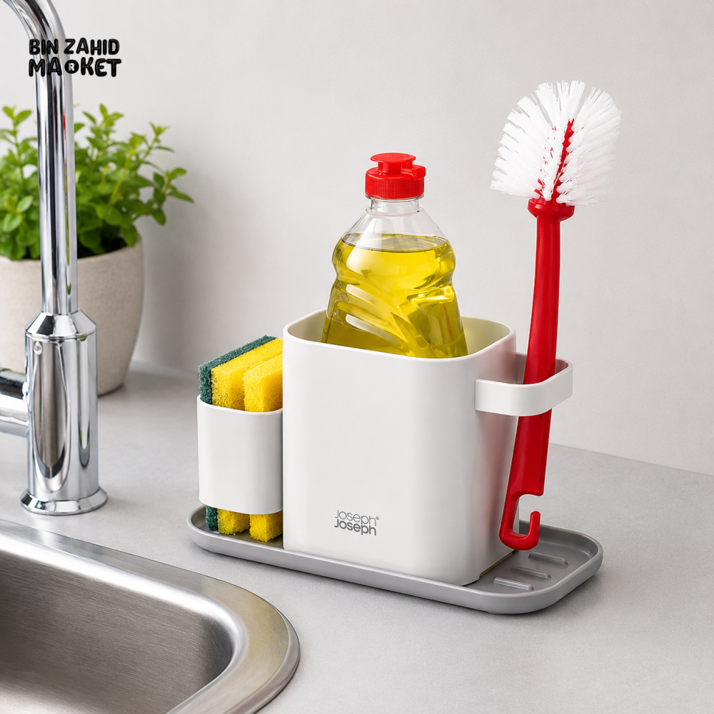 MULTI-COMPARTMENT KITCHEN SINK CADDY ORGANIZER WITH DRAINING TRAY