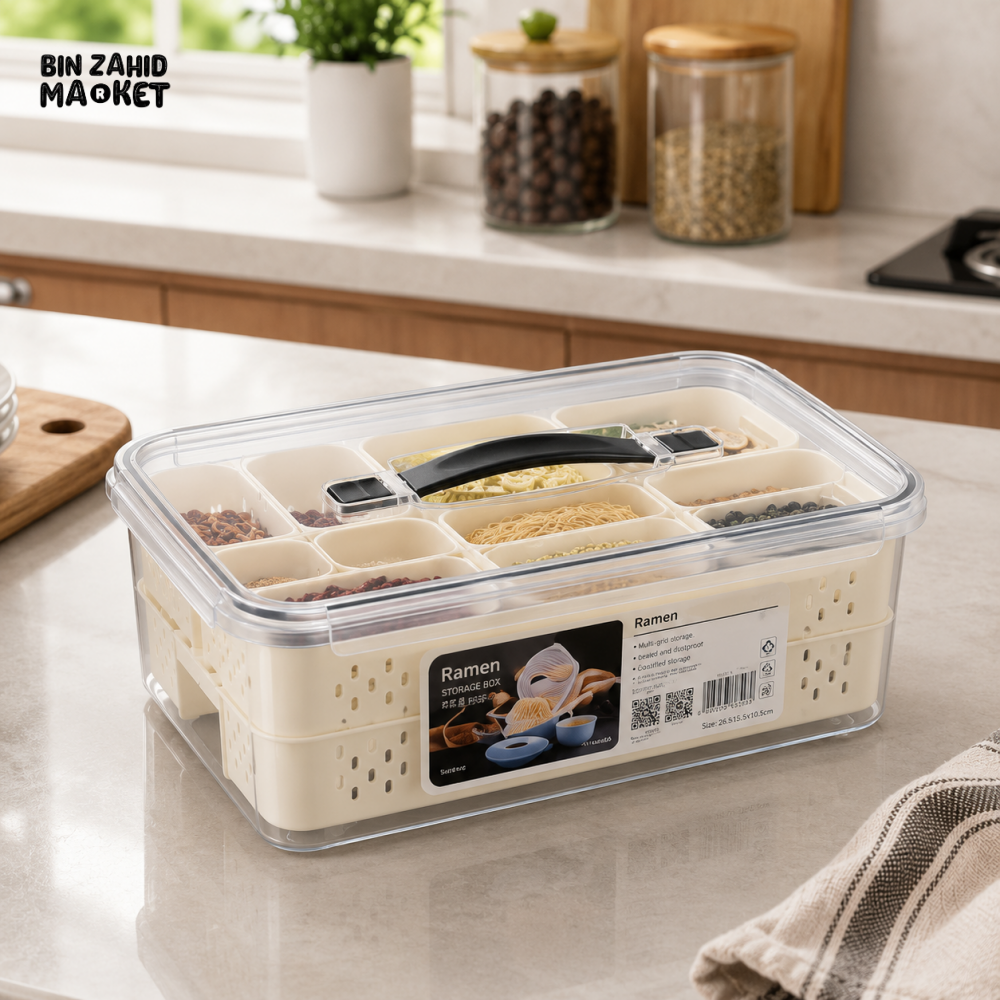 MULTI-COMPARTMENT KITCHEN STORAGE ORGANIZER BOX WITH HANDLE