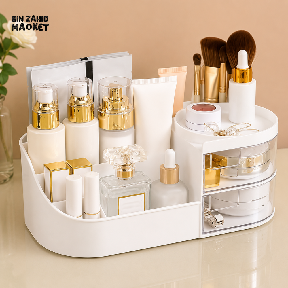 MULTI-COMPARTMENT MAKEUP AND COSMETIC ORGANIZER WITH DRAWERS
