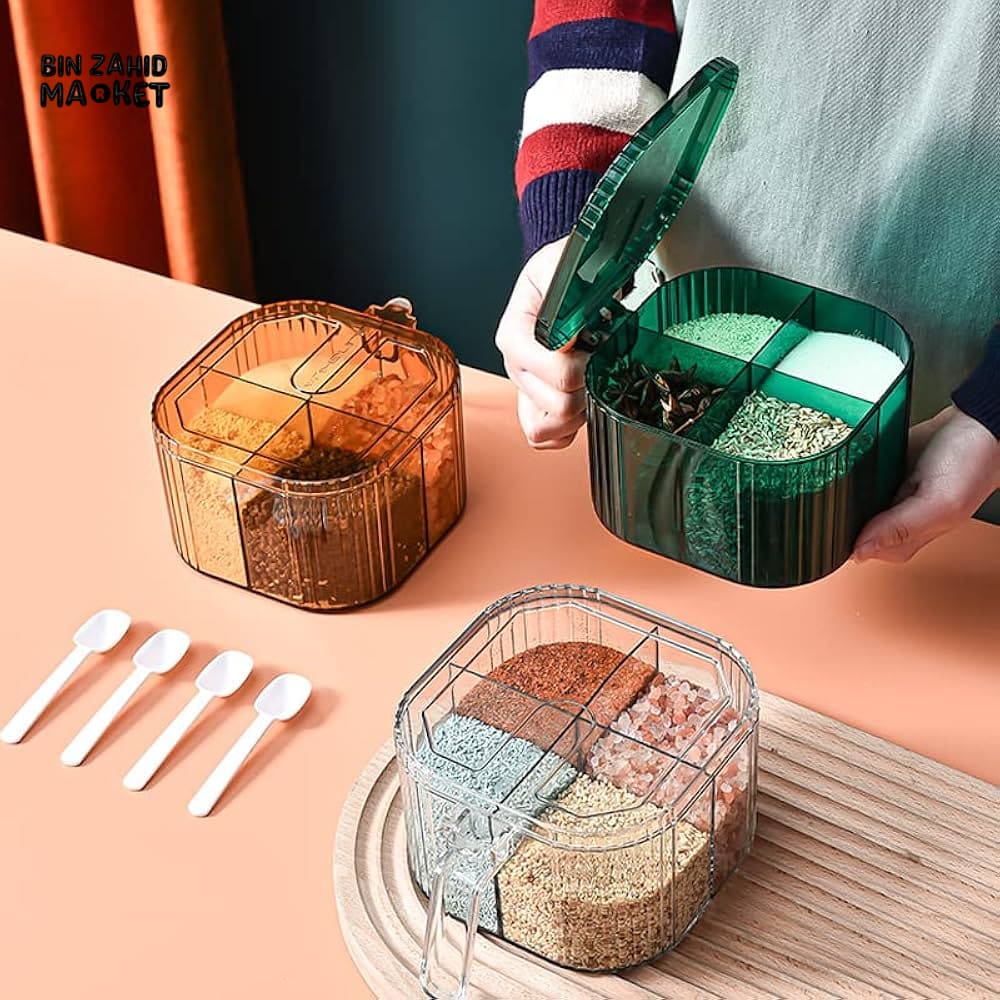 MULTI-COMPARTMENT SPICE BOX – KITCHEN SALT & SEASONING JAR SET