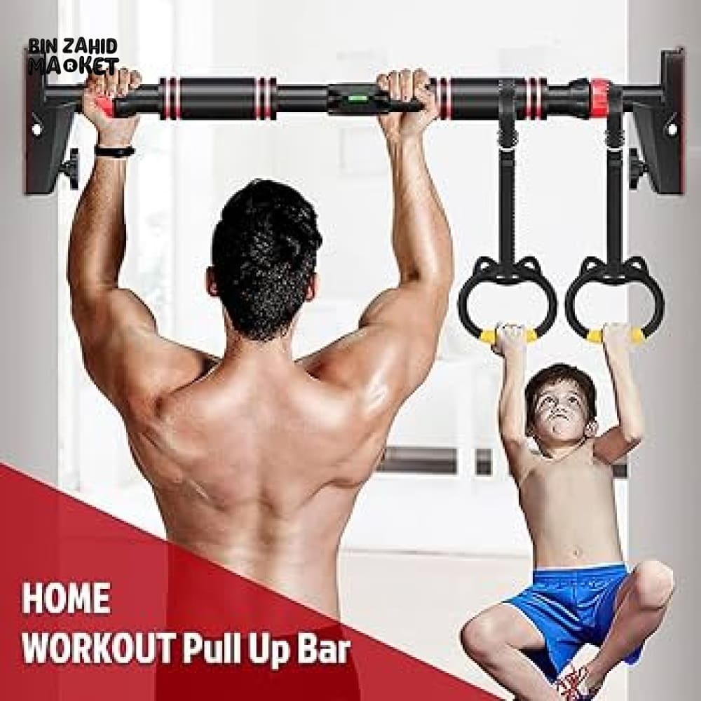 MULTI-FUNCTION DOORWAY PULL-UP BAR WITH KIDS GYM RINGS & SWING – ADJUSTABLE HOME WORKOUT FITNESS BAR FOR MEN & CHILDREN