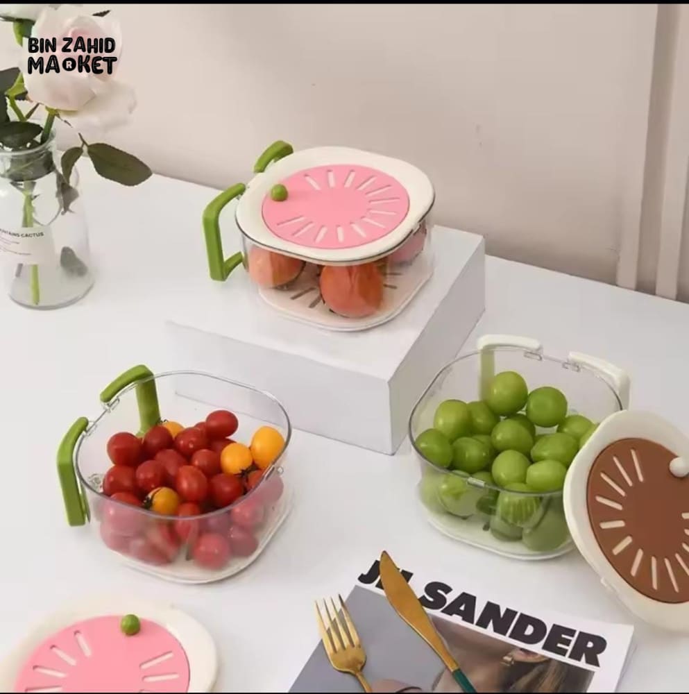 MULTI-FUNCTION FRIDGE FRUIT VEGETABLE STORAGE BOX – STACKABLE DRAIN BASKET WITH HANDLE & LID FOR WASHING AND ORGANIZING