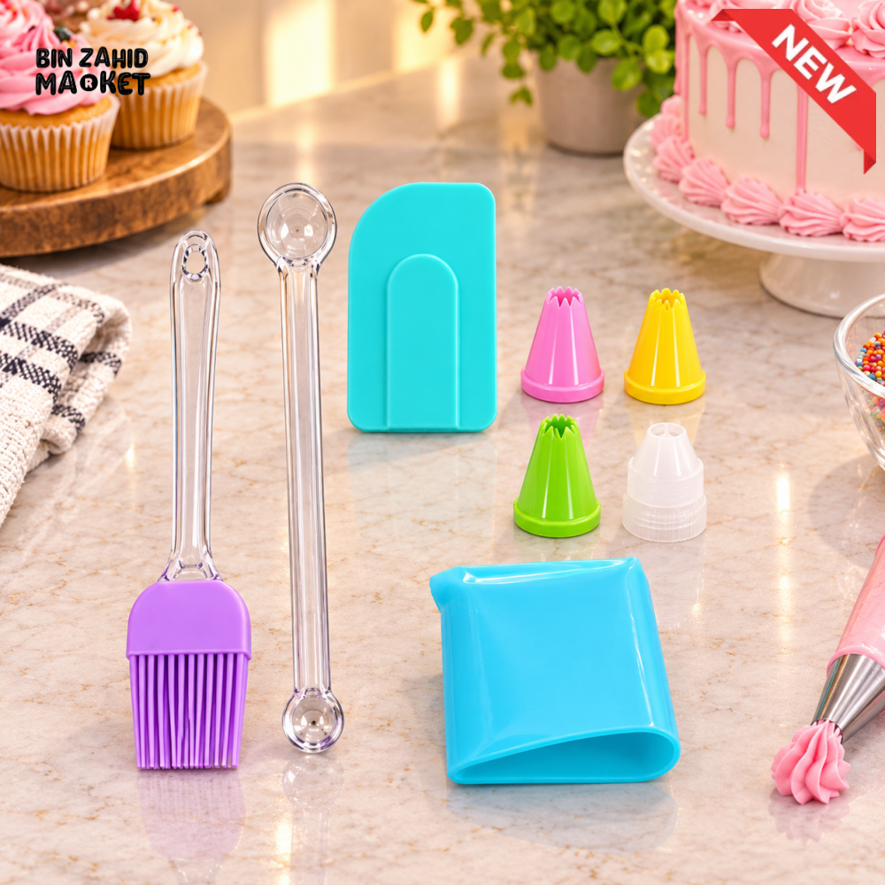 MULTI-PIECE CAKE DECORATING AND BAKING TOOL SET WITH PIPING TIPS