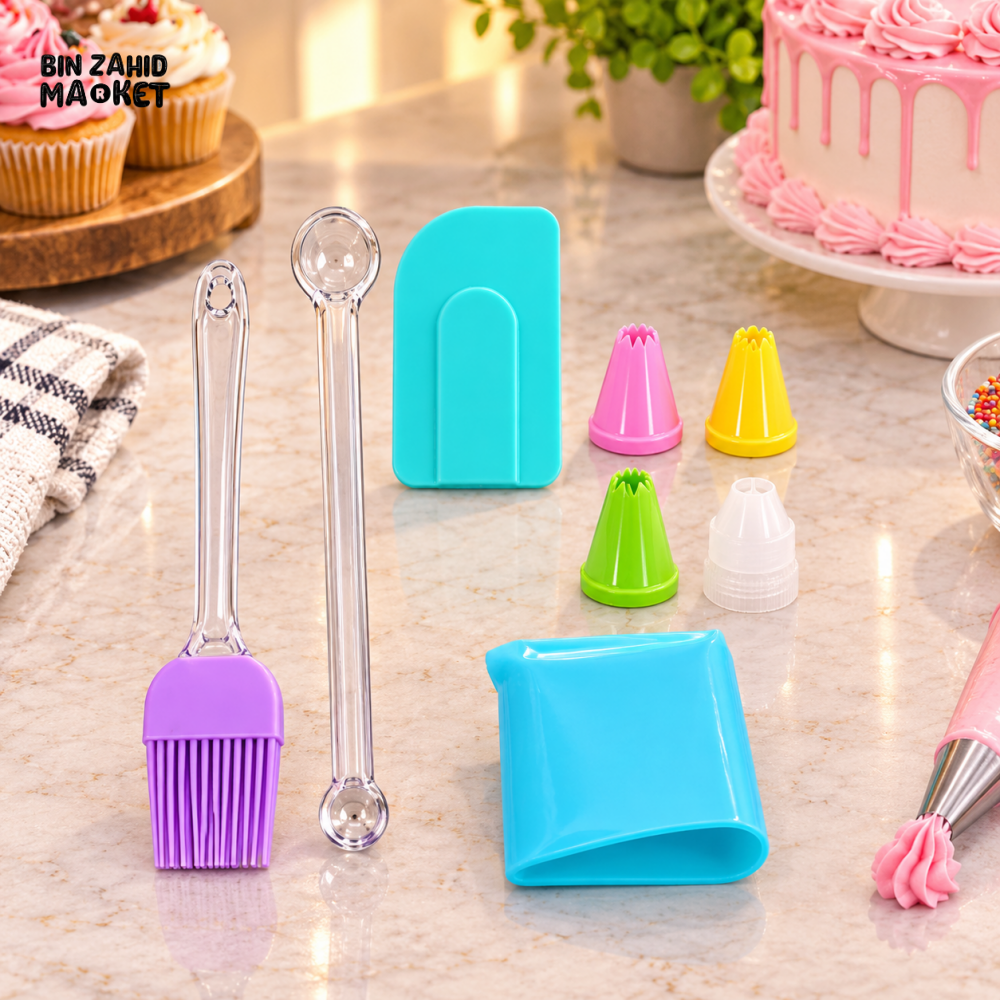 MULTI-PIECE CAKE DECORATING AND BAKING TOOL SET WITH PIPING TIPS