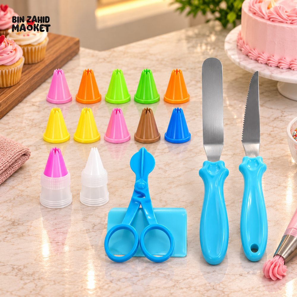 MULTI-PIECE CAKE DECORATING PIPING TIPS AND ICING TOOL SET