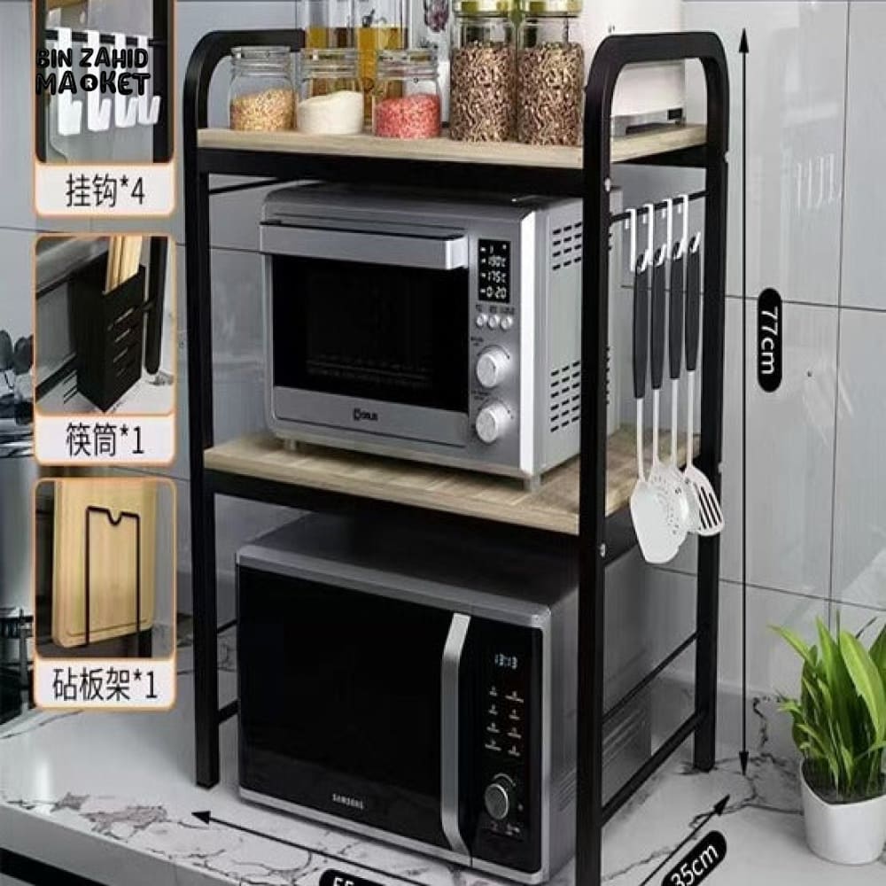 MULTI-PURPOSE 3-TIER KITCHEN MICROWAVE STAND WITH UTENSIL HOOKS