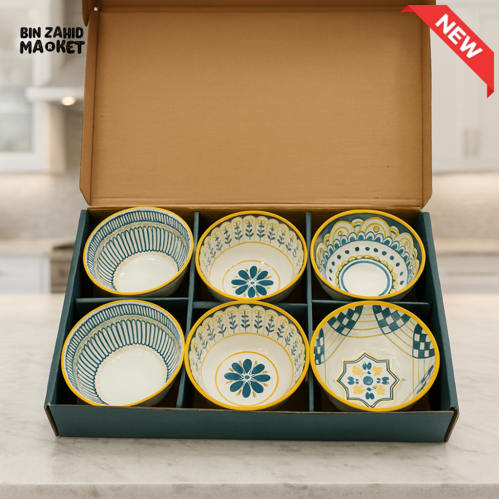 MULTI-PURPOSE DESSERT & SNACK BOWLS – CERAMIC 6-PIECE SET WITH BOX