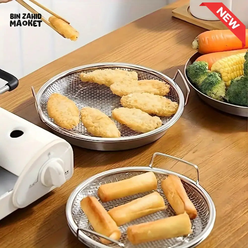 MULTI-PURPOSE STAINLESS STEEL OIL DRAINING TRAY – AIR FRYER MESH PAN & FRIED FOOD STRAINER