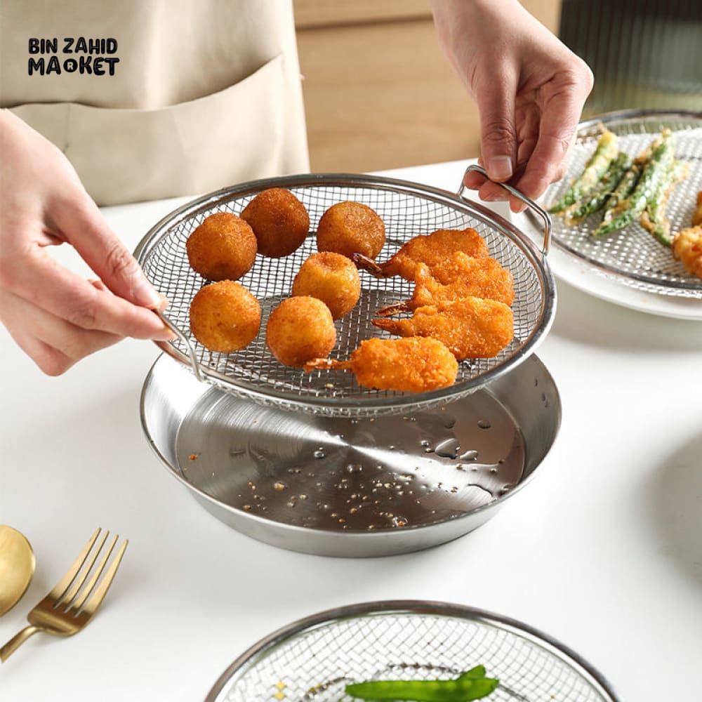 MULTI-PURPOSE STAINLESS STEEL OIL DRAINING TRAY – AIR FRYER MESH PAN & FRIED FOOD STRAINER