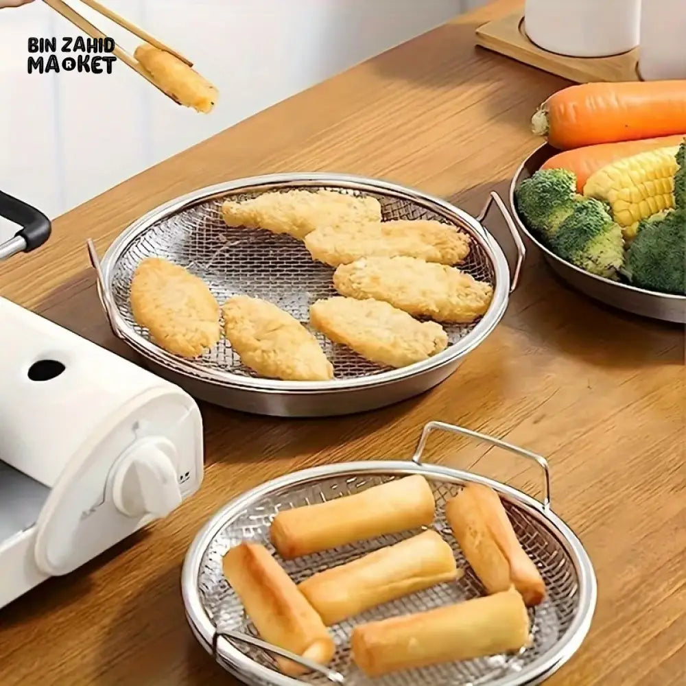 MULTI-PURPOSE STAINLESS STEEL OIL DRAINING TRAY – AIR FRYER MESH PAN & FRIED FOOD STRAINER
