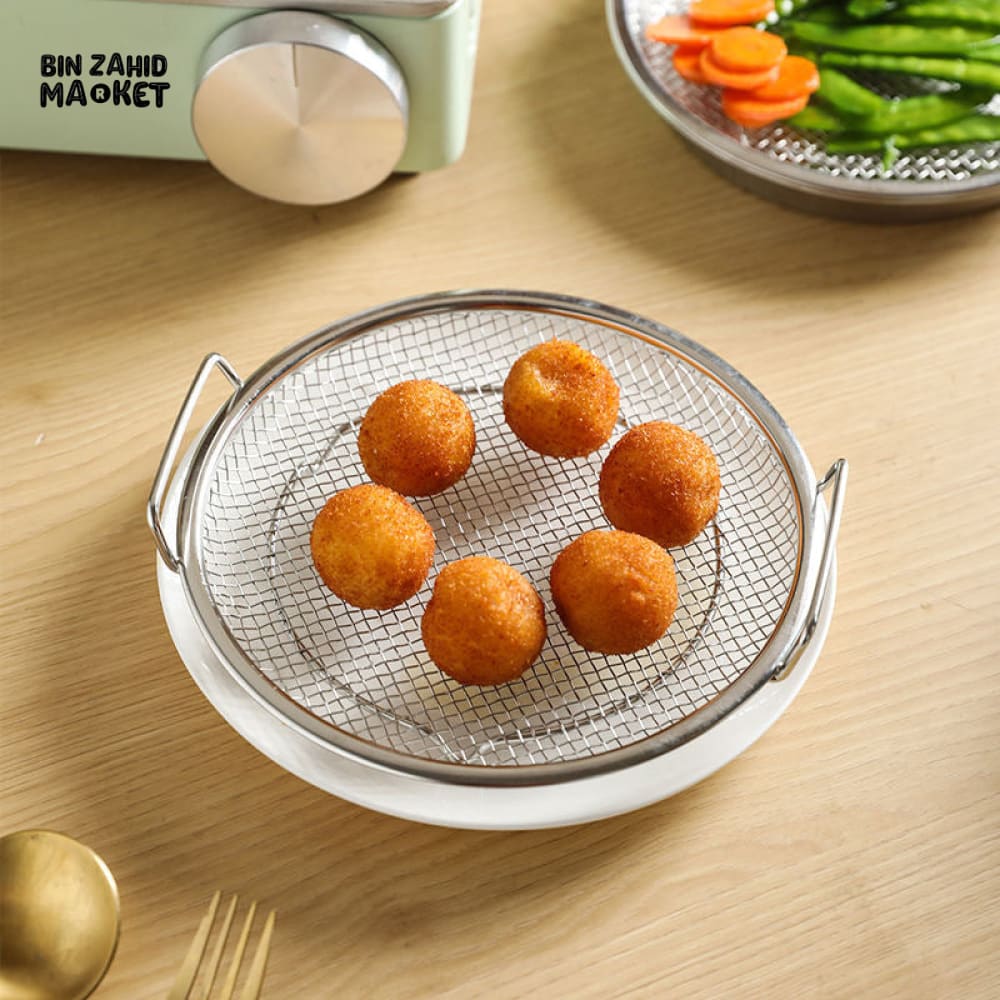 MULTI-PURPOSE STAINLESS STEEL OIL DRAINING TRAY – AIR FRYER MESH PAN & FRIED FOOD STRAINER