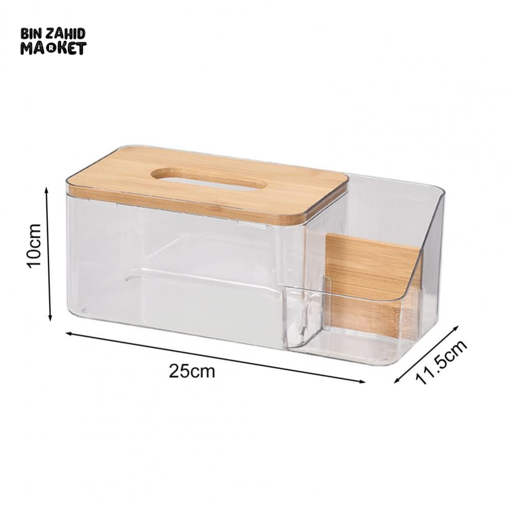 MULTI-PURPOSE TISSUE BOX WITH WOODEN COVER – ROUND OPENING NAPKIN HOLDER WITH REMOTE ORGANIZER