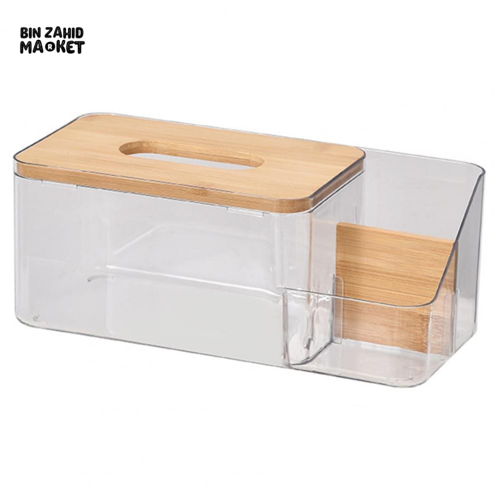 MULTI-PURPOSE TISSUE BOX WITH WOODEN COVER – ROUND OPENING NAPKIN HOLDER WITH REMOTE ORGANIZER