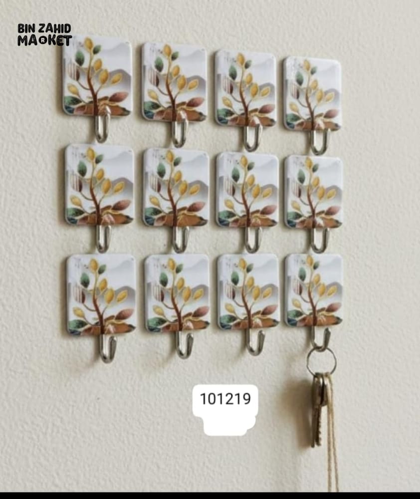 MULTI-PURPOSE WALL HOOKS 12 PIECES – STRONG ADHESIVE RUST-RESISTANT TREE PRINT