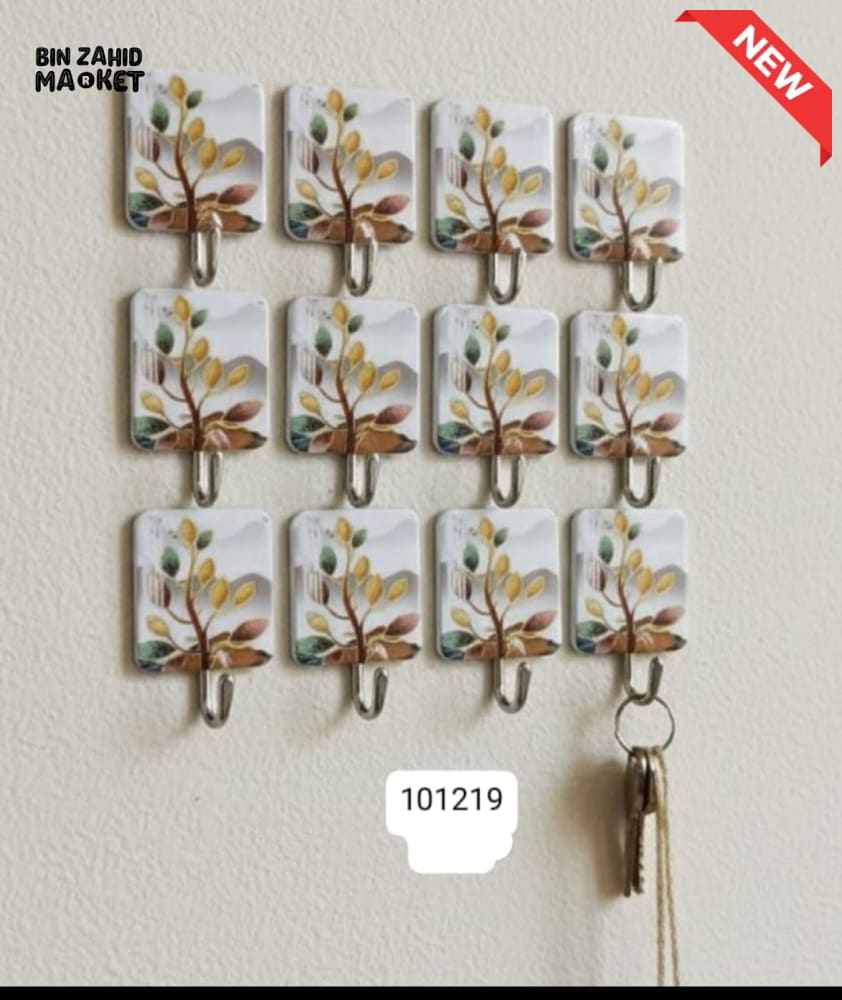 MULTI-PURPOSE WALL HOOKS 12 PIECES – STRONG ADHESIVE RUST-RESISTANT TREE PRINT