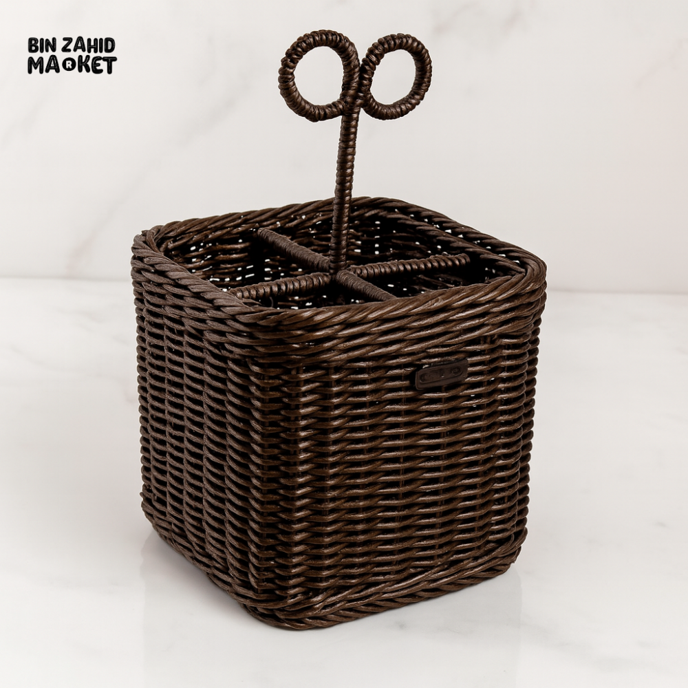 MULTI-PURPOSE WEAVE BASKET – HANGING CUTLERY & SPOON ORGANIZER