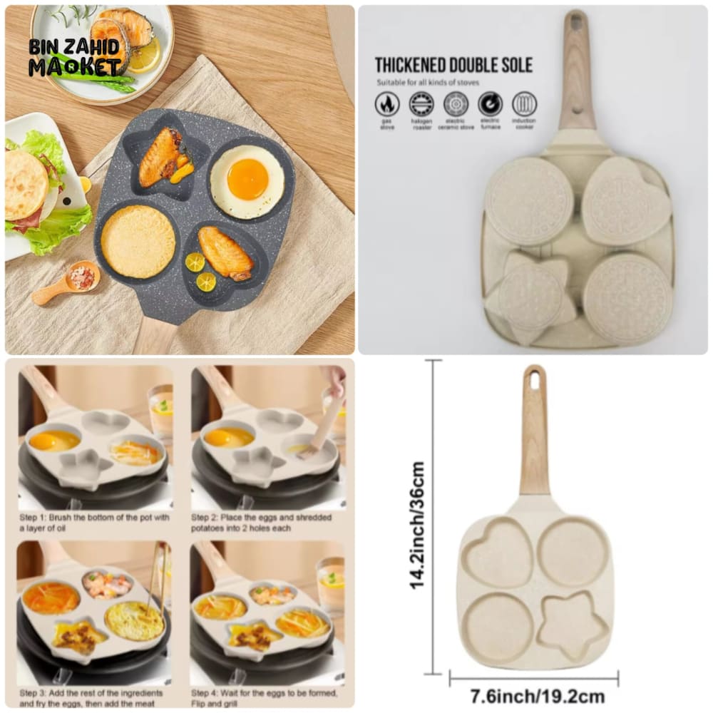 MULTI-SHAPE NON-STICK EGG FRYING PAN WITH WOOD HANDLE – BREAKFAST COOKWARE