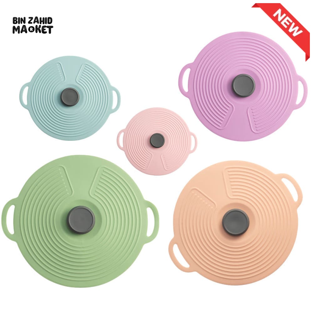 MULTI-SIZE REUSABLE SILICONE POT LID COVER SET – 5 PIECES FOOD FRESHNESS SEALING COVERS