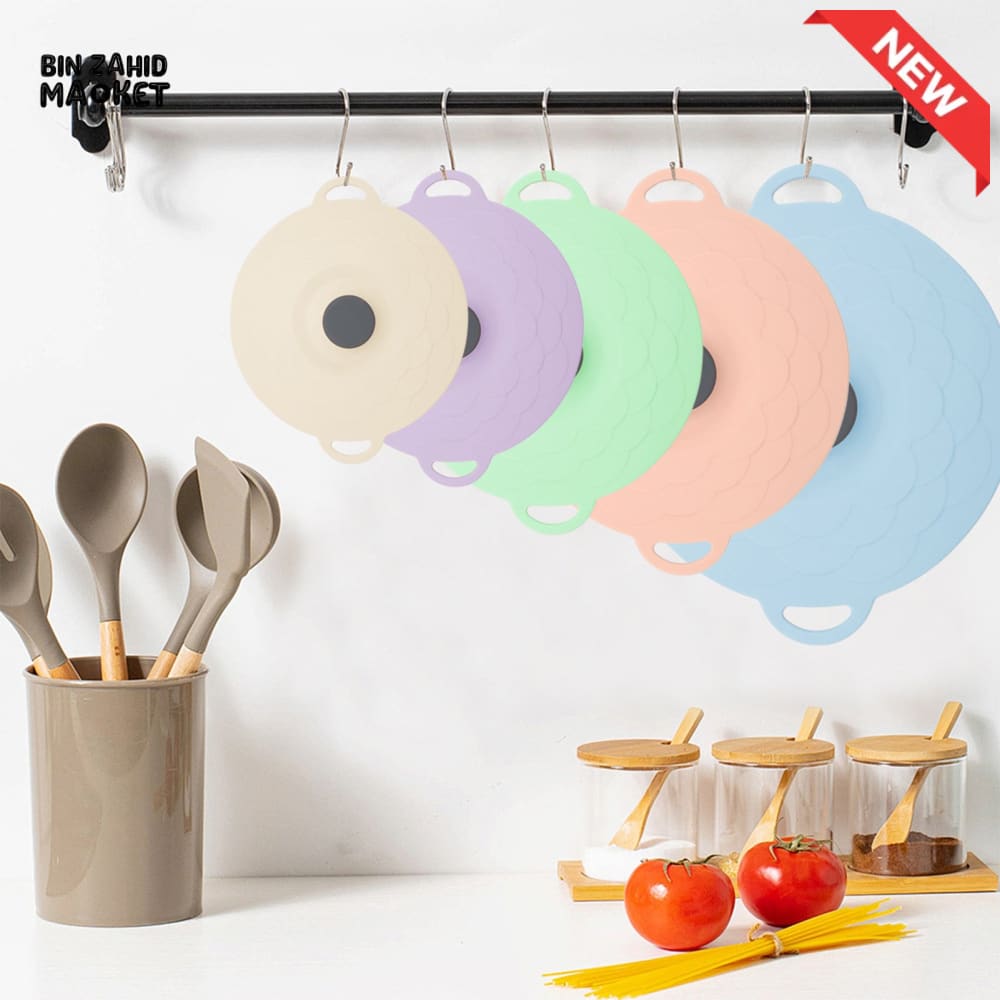 MULTI-SIZE REUSABLE SILICONE POT LID COVER SET – 5 PIECES FOOD FRESHNESS SEALING COVERS