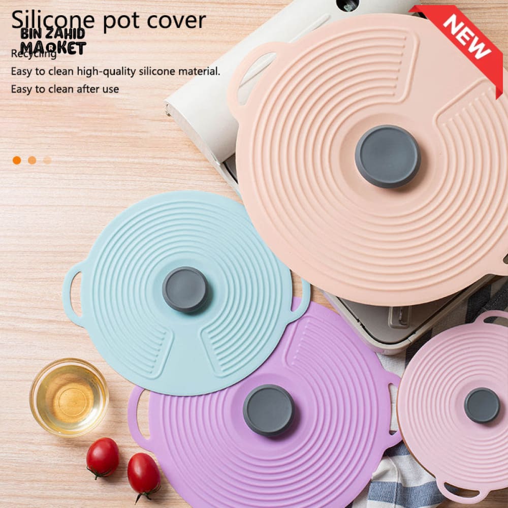 MULTI-SIZE REUSABLE SILICONE POT LID COVER SET – 5 PIECES FOOD FRESHNESS SEALING COVERS